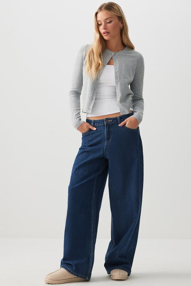 Ardene Low Rise Wide Leg Slouchy Jeans in Dark Blue | Size 7 | 100% Cotton