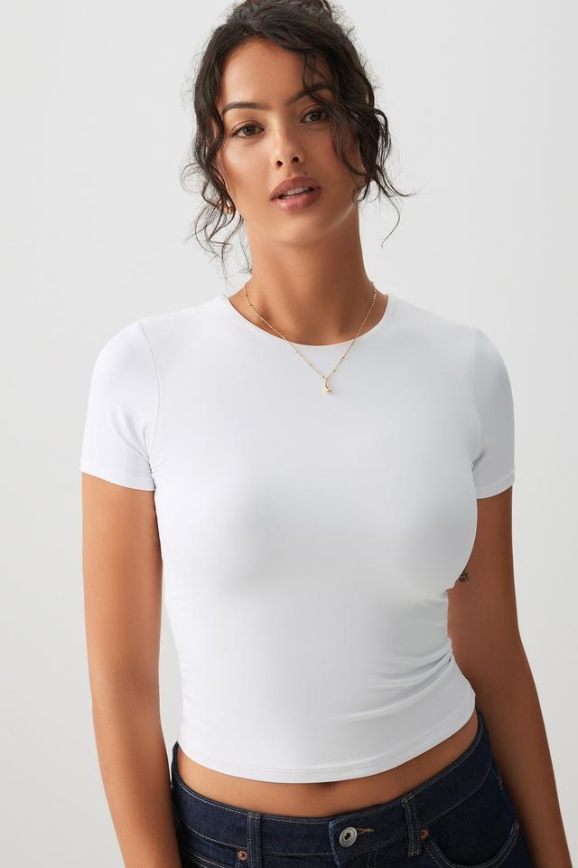 Ardene Contour Crew Neck Short Sleeve T-Shirt in White | Size XS | Nylon/Elastane