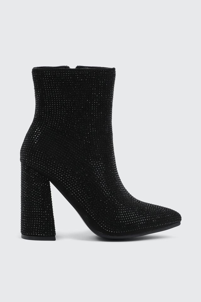 Ardene Rhinestone Ankle Boots in Black | Size 8 | Faux Suede