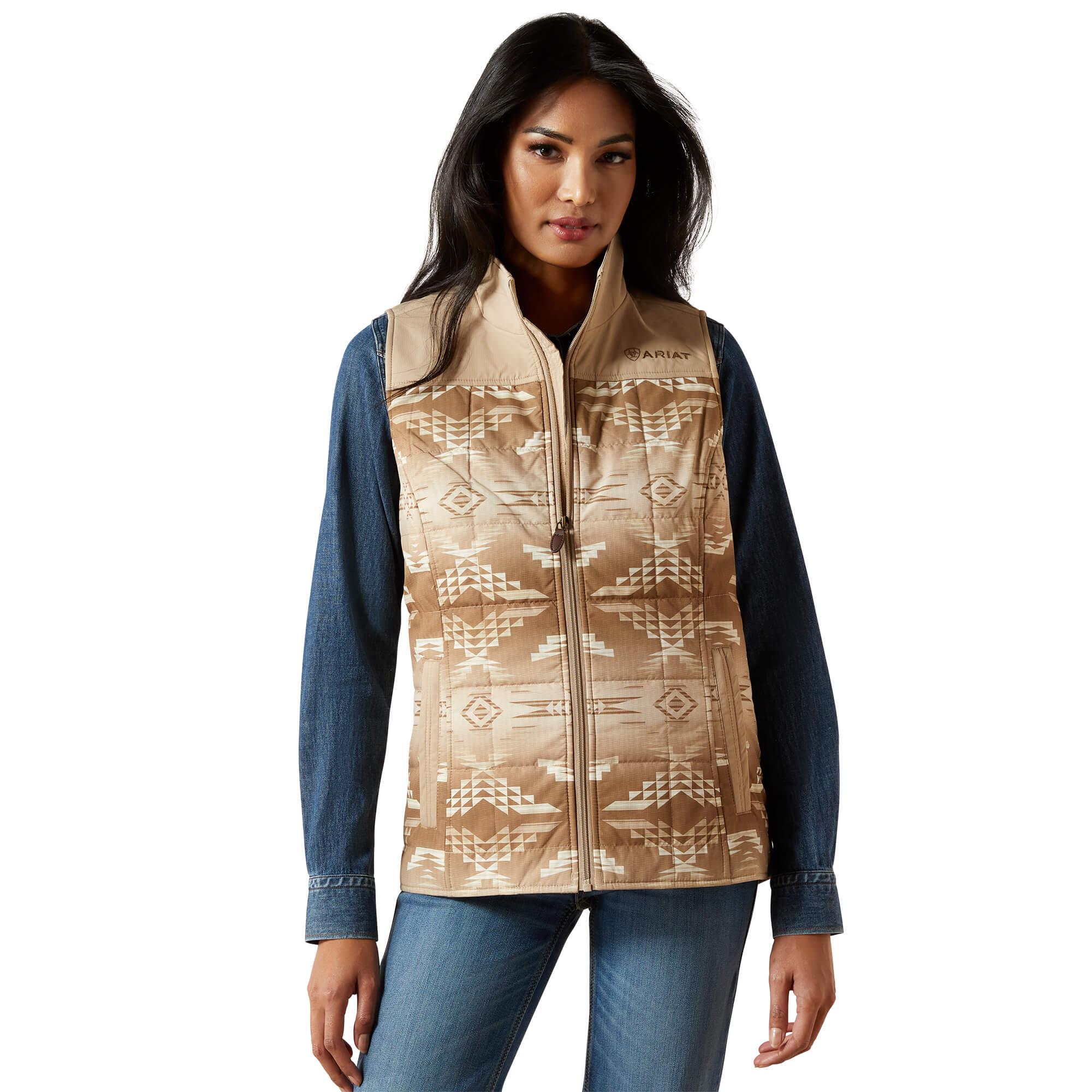 Women's Crius Insulated Vest in Savannah Tan Dune Print, Size: Medium by Ariat