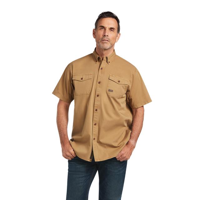 Men's Rebar Washed Twill Work Shirt in Khaki Cotton, Size: 2XL by Ariat