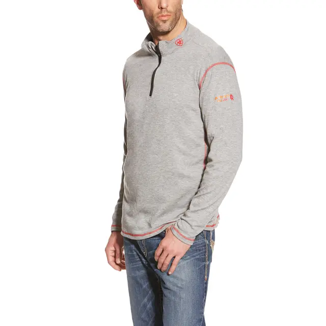 Men's Flame-Resistant Polartec 1/4 Zip Top in Light Grey, Size: 3XLT by Ariat