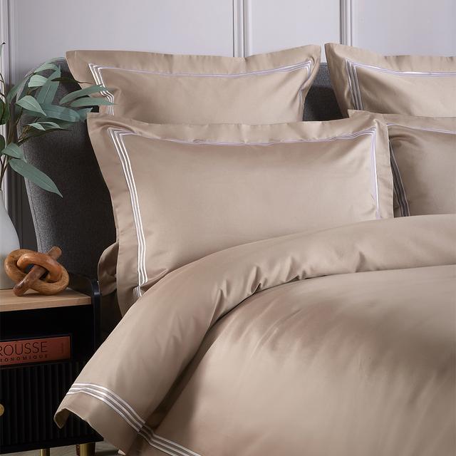 Hotel Living Embroidered 800TC Single Oxford Pillowcase Flax/White