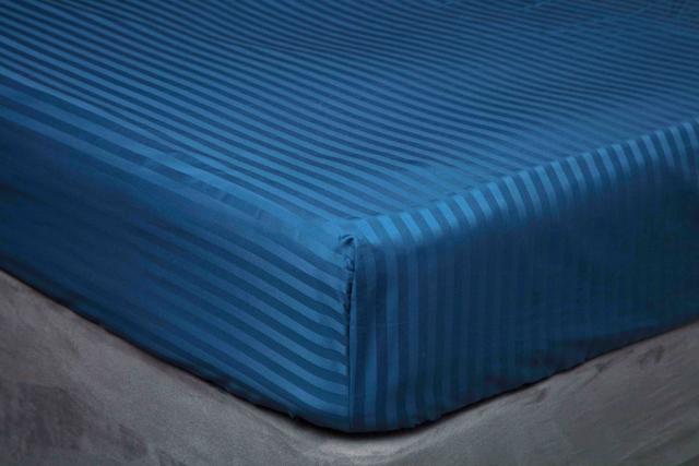 "Belledorm Belledorm 540TC Hotel Suite Satin Stripe 15"" Fitted Sheet King Navy - Size Kingsize"