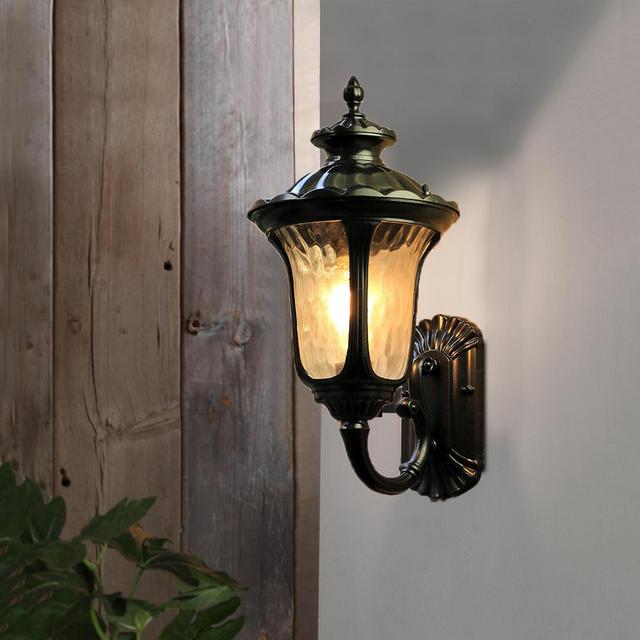 Living and Home Modern Textured Black Outdoor Wall Lantern - Size Large