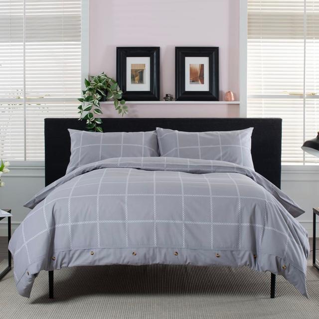The Lyndon Company Crossley Heath Grey Heritage Stripe 100% Cotton Duvet Set - Double - Size Double