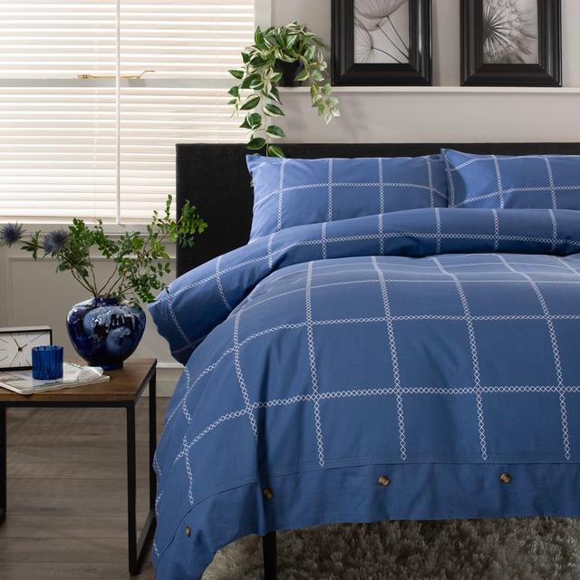 The Lyndon Company Crossley Heath Blue Heritage Stripe 100% Cotton Duvet Set - Double - Size Double
