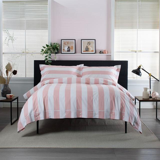 The Lyndon Company Luxury West End Rose Stripe 100% Cotton Comfort Duvet Cover Set - King - Size Kingsize