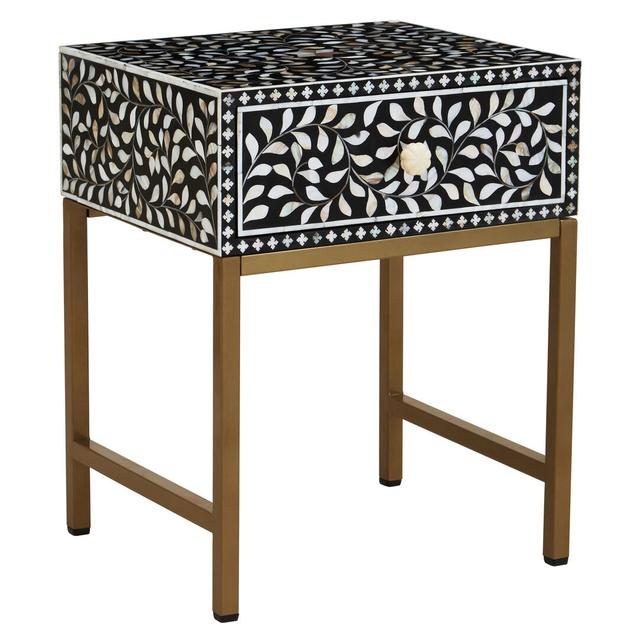 Premier Housewares Fusion 1 Drawer Side Table with Bone Inlay - Size One Size