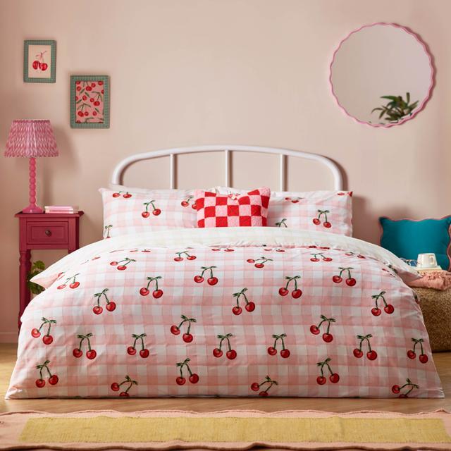 Heya Home Heya Home Cherry Gingham Pink Duvet Cover Set - Size Kingsize