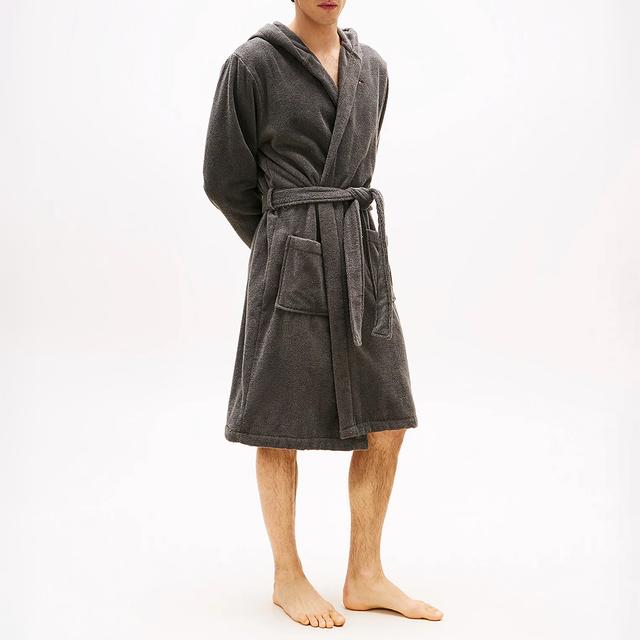 Tommy Hilfiger Grey Cotton Hooded Bathrobe - Size M