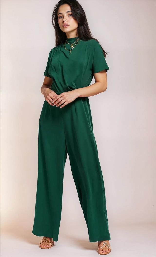 Little Mistress Green Drape Detail Jumpsuit - Size 10