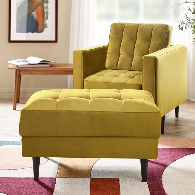 Furniturebox Jolene Mustard Yellow Velvet Footstool - Size One Size