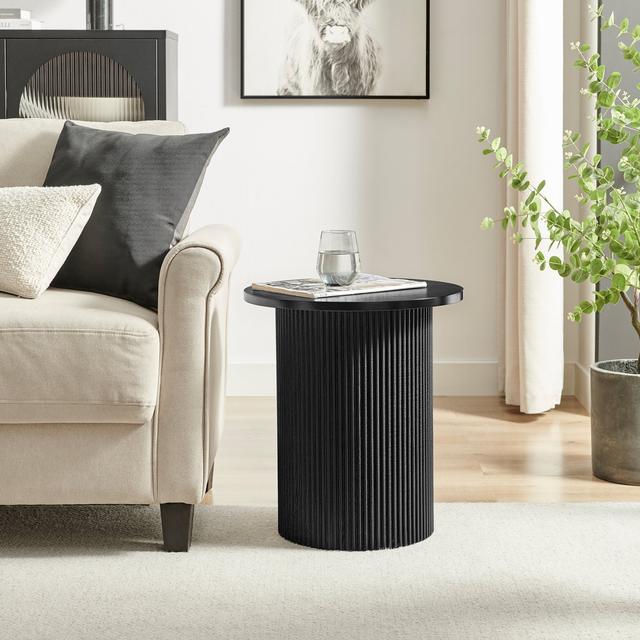 Furniturebox Penrose Round Black Wood Pedestal Side Table - Size One Size