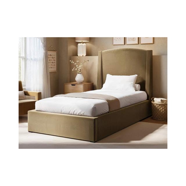 Solace+Co Blaine Sand Velvet Winged Headboard Ottoman Bed - Size Single