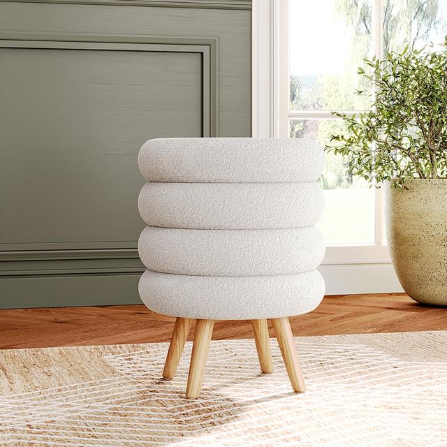 Living and Home Teddy Fleece Upholstered Footstool - White - Size Large