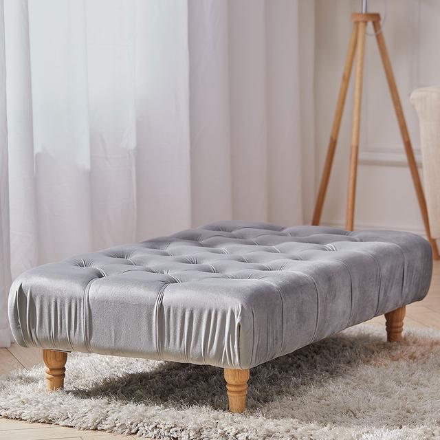 Living and Home Button-tufted Rectangular Velvet Footstool - Light Grey - Size Large