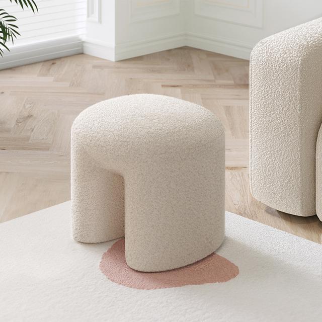 Living and Home Modern Teddy Bear Fur Upholstered Ottoman - Beige - Size Large