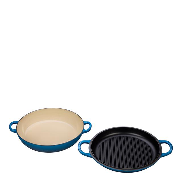 Le Creuset Traditional Marseille Blue Shallow Casserole with Grill Lid 30cm