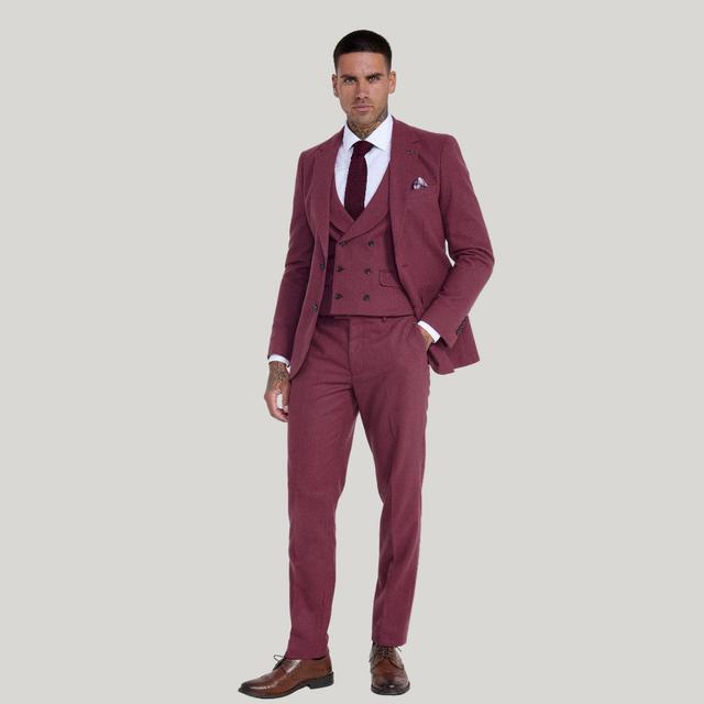 Harry Brown Eton Wool Tweed Three Piece Slim Fit Suit in Winter Berry - Size 40L