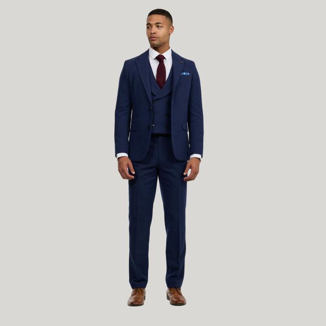 Harry Brown Eton Wool Tweed Three Piece Slim Fit Suit in Navy - Size 52S