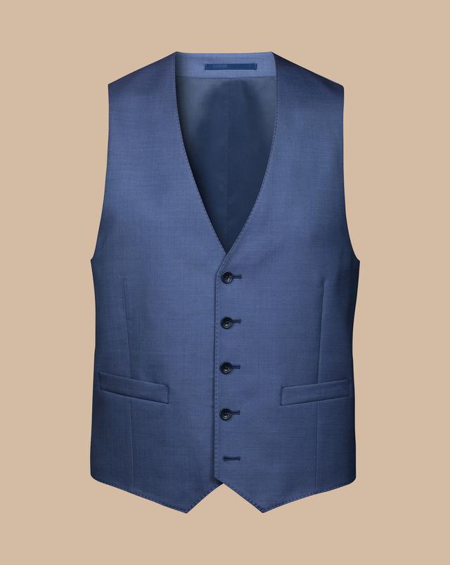 Men's Charles Tyrwhitt Ultimate Performance Sharkskin Suit Waistcoat - Indigo Blue Size w42 Wool