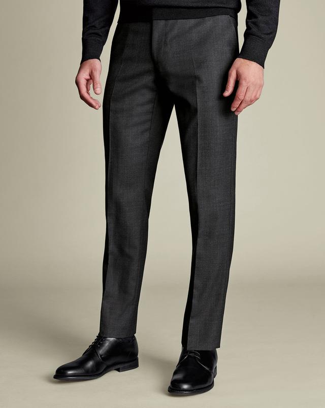 Men's Charles Tyrwhitt Ultimate Performance End-On-End Suit Trousers - Charcoal Grey Size 30/38 Wool