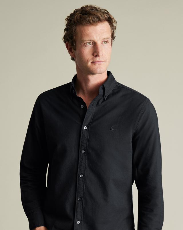 Men's Stretch Washed Oxford Cotton Shirt - Black, XS by Charles Tyrwhitt