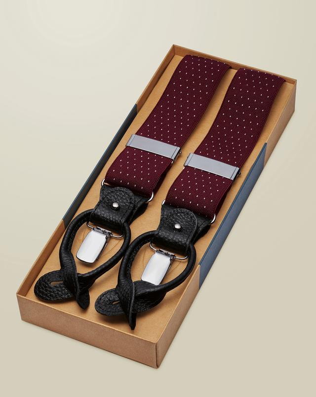 Men's Charles Tyrwhitt Spot Combination Braces - Wine and White Red Synthetic