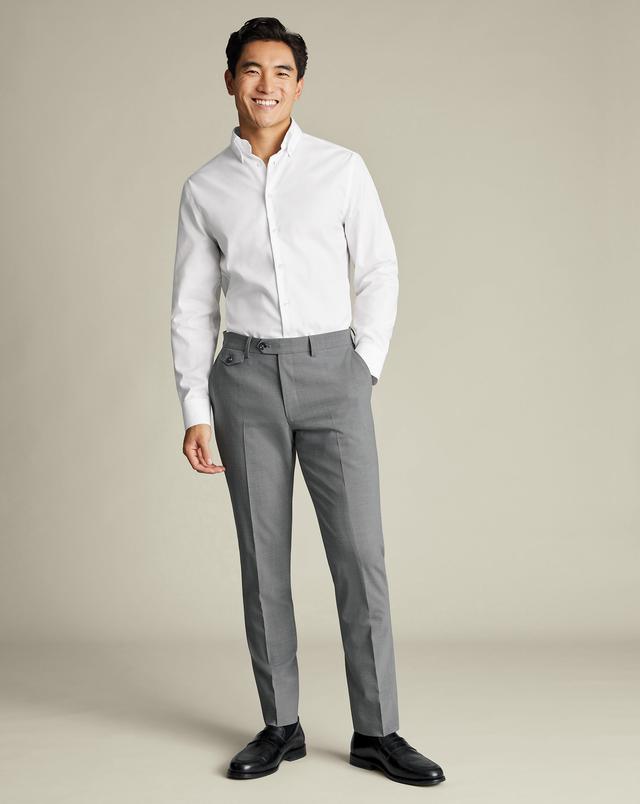 Men's Charles Tyrwhitt Stretch Trousers - Grey Size W38 L32 Wool