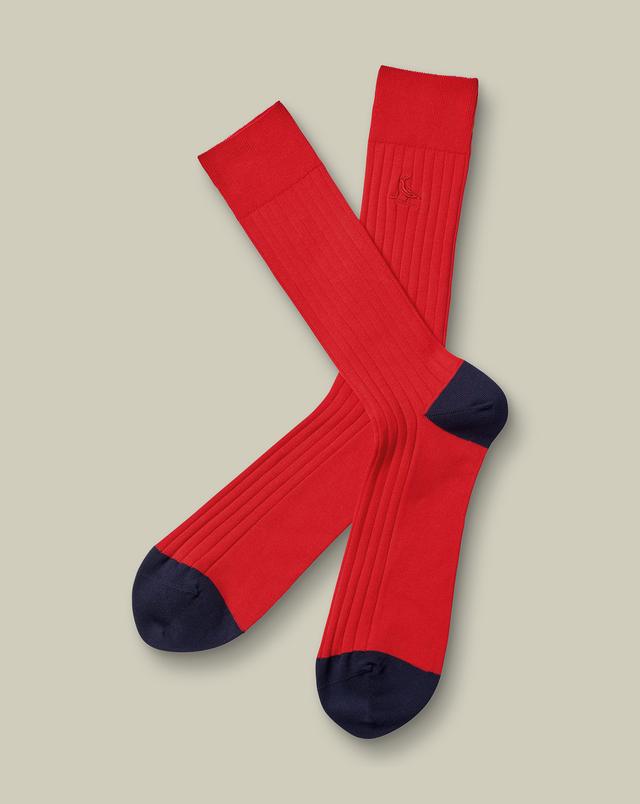 Men's Charles Tyrwhitt Rib Socks - Red Size 6-10 Cotton