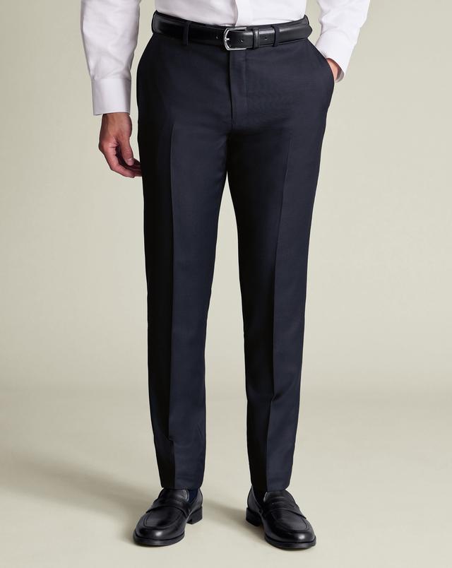 Men's Charles Tyrwhitt Italian Luxury Birdseye Suit Trousers - Navy Blue Size 38/32 Wool