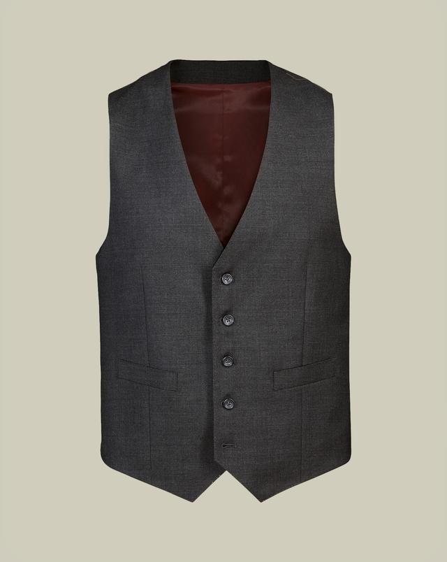 Men's Charles Tyrwhitt Natural Stretch Twill Waistcoat - Charcoal Grey Size w36 Wool