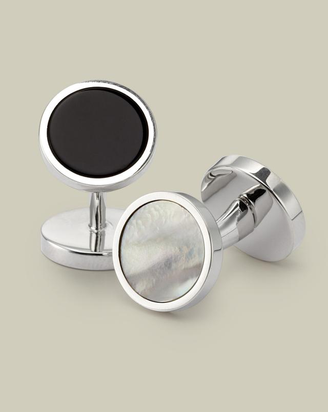 Men's Charles Tyrwhitt Mother Of Pearl and Onyx Evening Cufflinks - Silver Grey Rhodium Plated