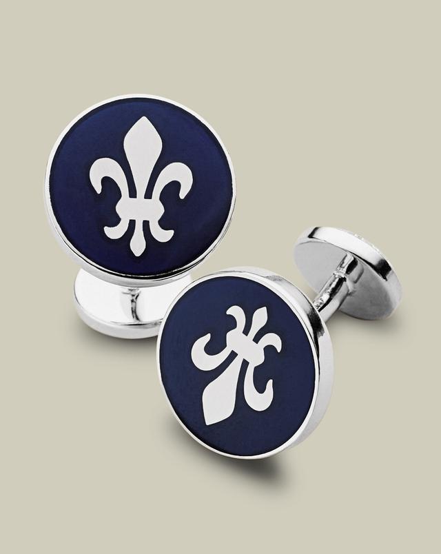 Men's Charles Tyrwhitt Enamel Fleur-De-Lys Round Cufflinks - Navy Blue Rhodium Plated