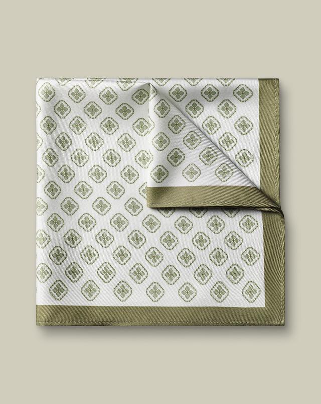 Men's Charles Tyrwhitt Medallion Print Pocket Square - Ivory & Green White Size 32cm x 32cm Silk