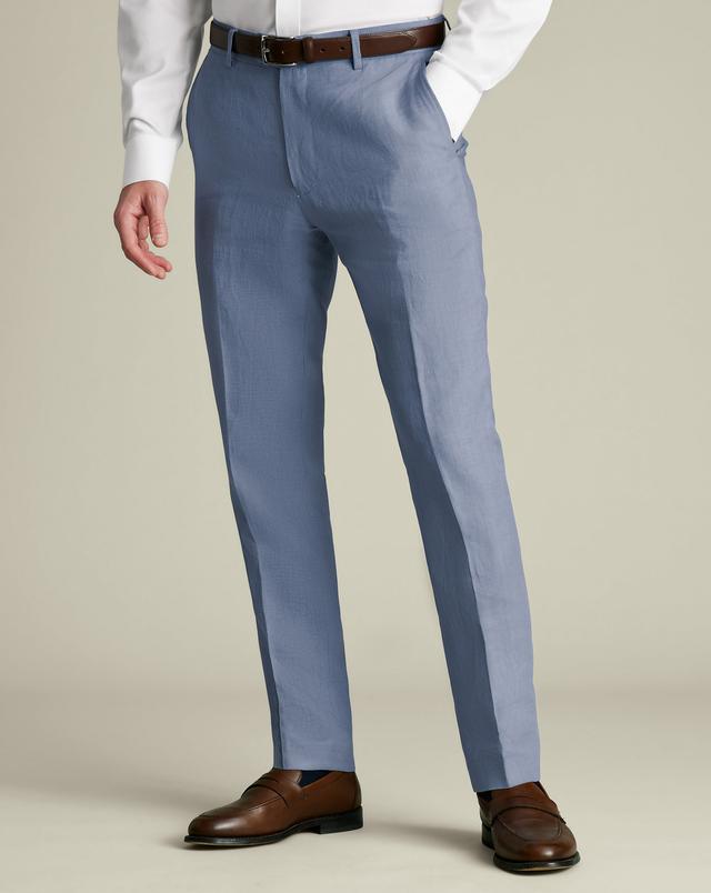 Men's Charles Tyrwhitt Pure Trousers - Airforce Blue Size W32 L34 Linen