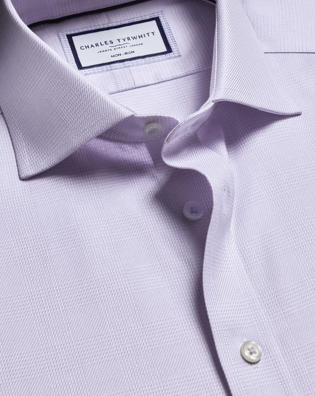 Men's Charles Tyrwhitt Non-Iron Stretch Burlington Weave Prince Of Wales Check Shirt - Lilac Single Cuff Purple Size 16.5/33 Cotton