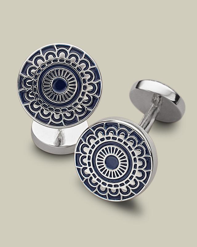 Men's Charles Tyrwhitt Enamel Patterned Cufflinks - Navy Blue Rhodium Plated