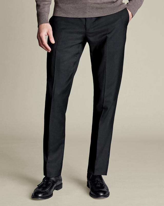 Men's Charles Tyrwhitt Natural Stretch Twill Suit Trousers - Black Size 30/30 Wool