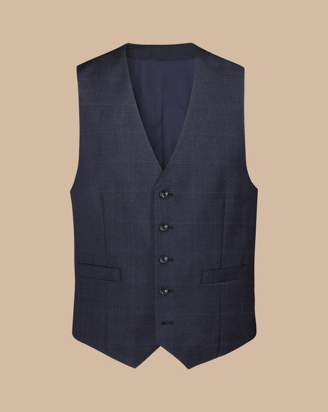 Men's Charles Tyrwhitt Windowpane Checkered Suit Waistna coat - Indigo Blue Size w46 Wool