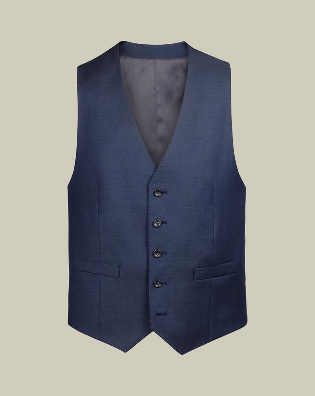 Men's Charles Tyrwhitt Natural Stretch Twill Waistcoat - Royal Blue Size w48 Wool