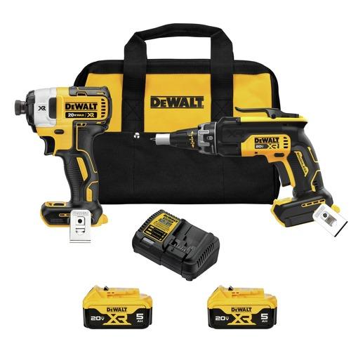 Dewalt 20V MAX XR Brushless Lithium-Ion Cordless Drywall Screwgun and Impact Driver Combo Kit with 2 Batteries (5 Ah)