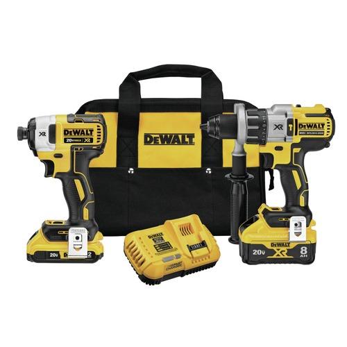 Factory Reconditioned Dewalt 20V MAX XR Brushless Lithium-Ion 1/2 in. Cordless Hammer Drill and 1/4 in. Impact Driver Combo Kit with 2 Batteries (2 Ah/8 Ah) - DCK299D1W1R