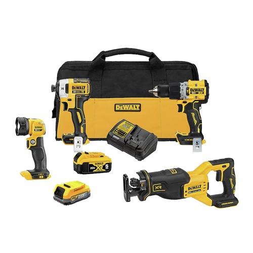 Factory Reconditioned Dewalt 20V MAX XR Brushless Lithium-Ion 4-Tool Combo Kit (1.7 Ah/5 Ah) - DCK449E1P1R