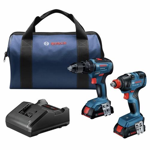 Bosch 18V Brushless Lithium-Ion 1/2 in. Cordless Hammer Drill/Driver and 2-in-1 Bit/Socket Impact Driver/Wrench Combo Kit with 2 Batteries (2 Ah) - GXL18V-240B22