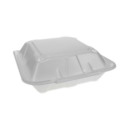 Pactiv Corp. YTD19903ECON 9.13 in. x 9 in. x 3.25 in. 3 Compartment Dual Tab Lock Economy Vented Foam Hinged Lid Containers - White (150/Carton)