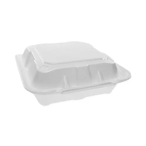 Pactiv Corp. YTD188010000 8.42 in. x 8.15 x 3 in. Foam Hinged Lid Containers Dual Tab Lock - White (150/Carton)