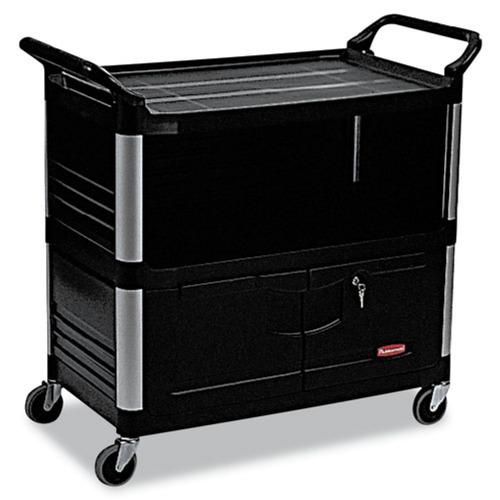 Rubbermaid Commercial FG409500BLA 40.63 in. x 20.75 in. x 37.81 in. 300 lbs. Capacity 3 Shelves Plastic Xtra Equipment Cart - Black