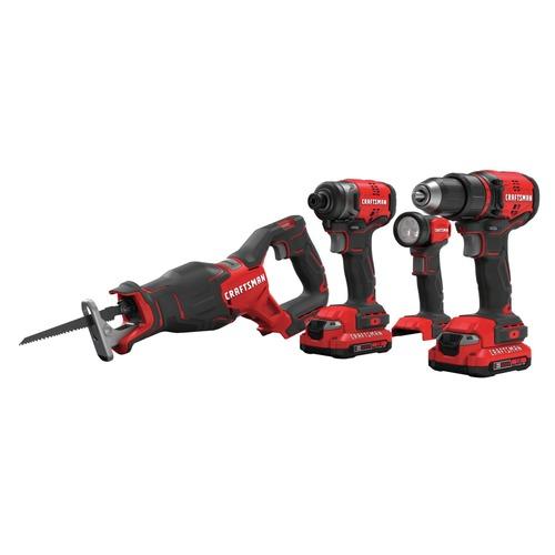Craftsman V20 Brushless Lithium-Ion Cordless 4-Tool Combo Kit with 2 Batteries (2 Ah) - CMCK420D2